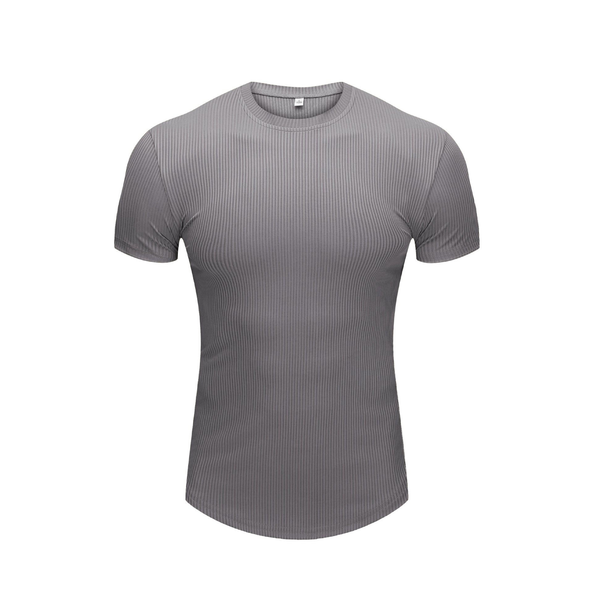 Slim Fit Stretch Gym Wear Solid Color Stripe Men's Short Sleeve T-Shirt for Sports Basketball Running Training Quick-Dry Base Layer Shirt