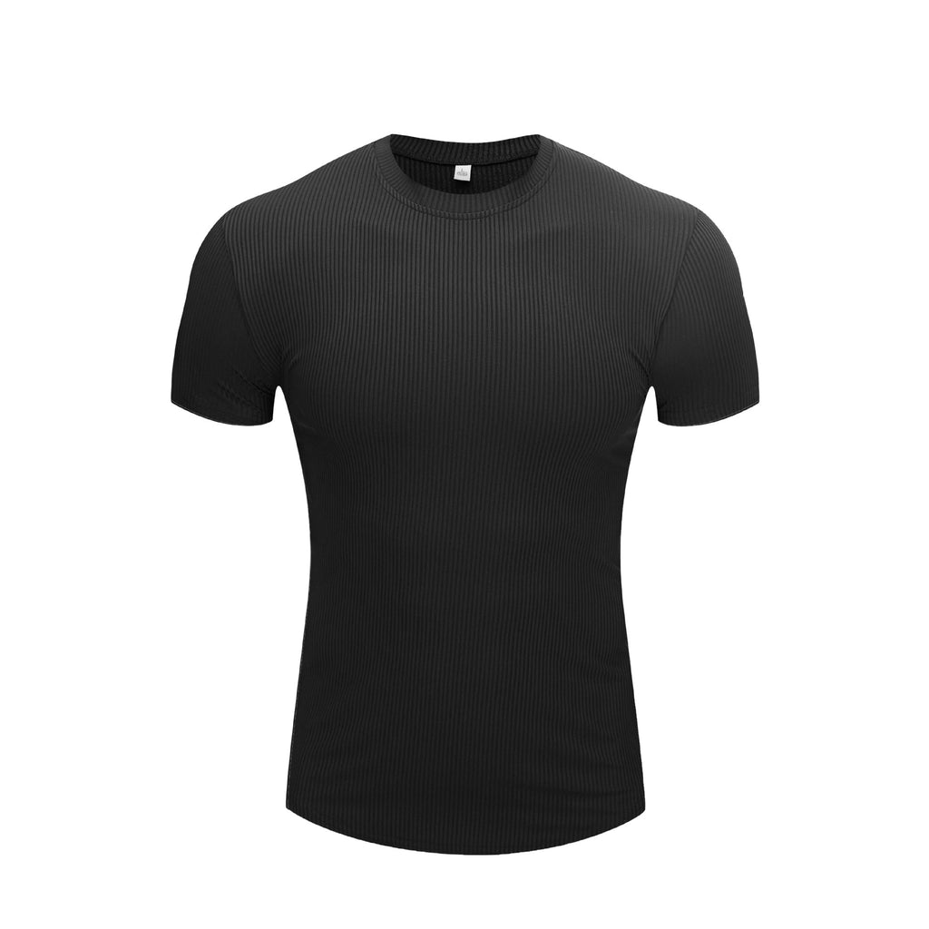 Slim Fit Stretch Gym Wear Solid Color Stripe Men's Short Sleeve T-Shirt for Sports Basketball Running Training Quick-Dry Base Layer Shirt
