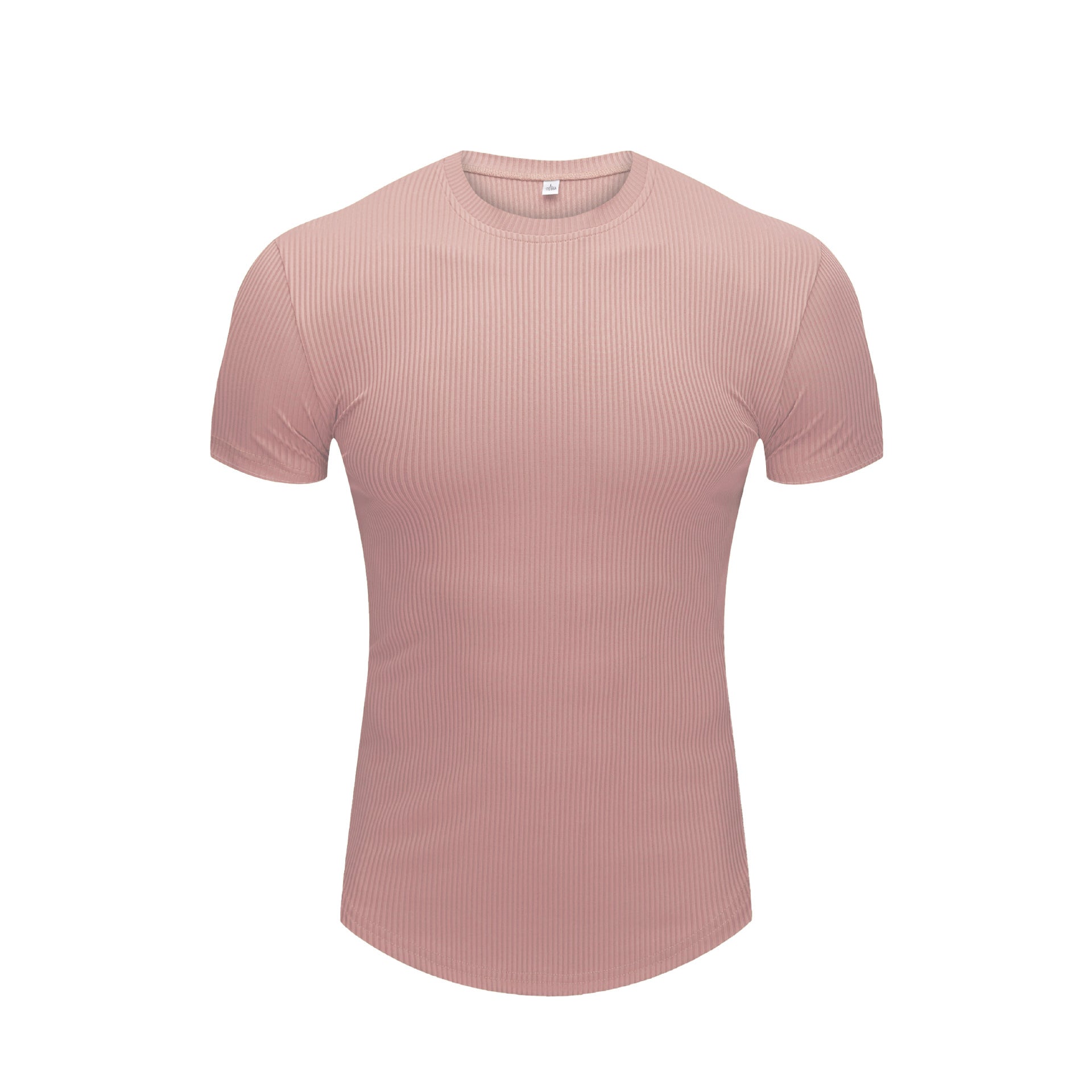 Slim Fit Stretch Gym Wear Solid Color Stripe Men's Short Sleeve T-Shirt for Sports Basketball Running Training Quick-Dry Base Layer Shirt